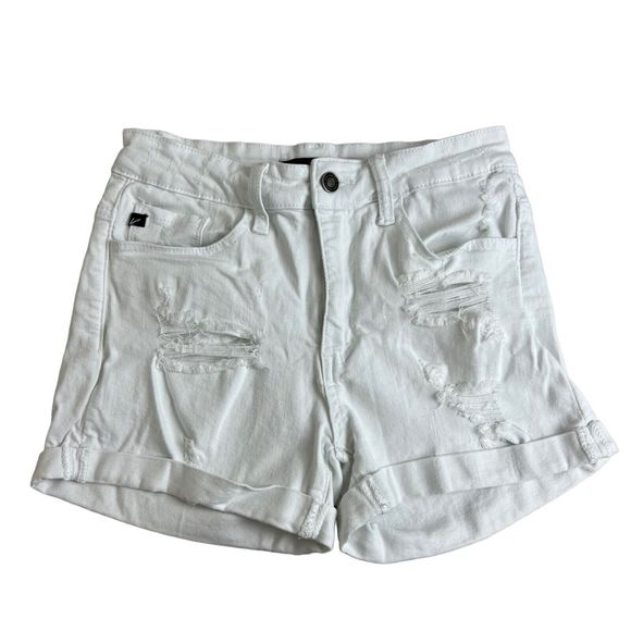 KanCan Womens White Mid Rise Stretch Distressed‎ Cuffed 3" Shorts 27 - Picture 1 of 8